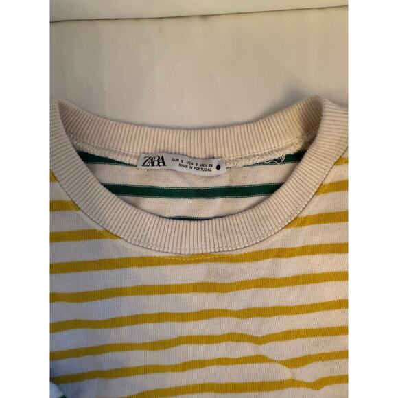 Zara Yellow Green Striped Crew Neck Pullover Cotton Short Sleeve Shirt Size S - Picture 3 of 6